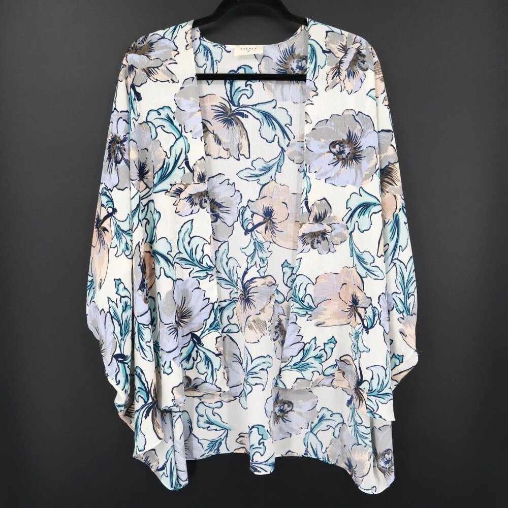Everly Kimono Cardigan Womens M White Boho Resort Preppy Feminine Ethereal Beach